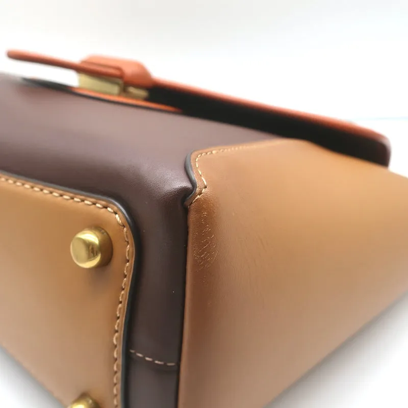 COACH Courier Carryall Top Handle Bag Brown Colorblock Leather Shoulder Bag