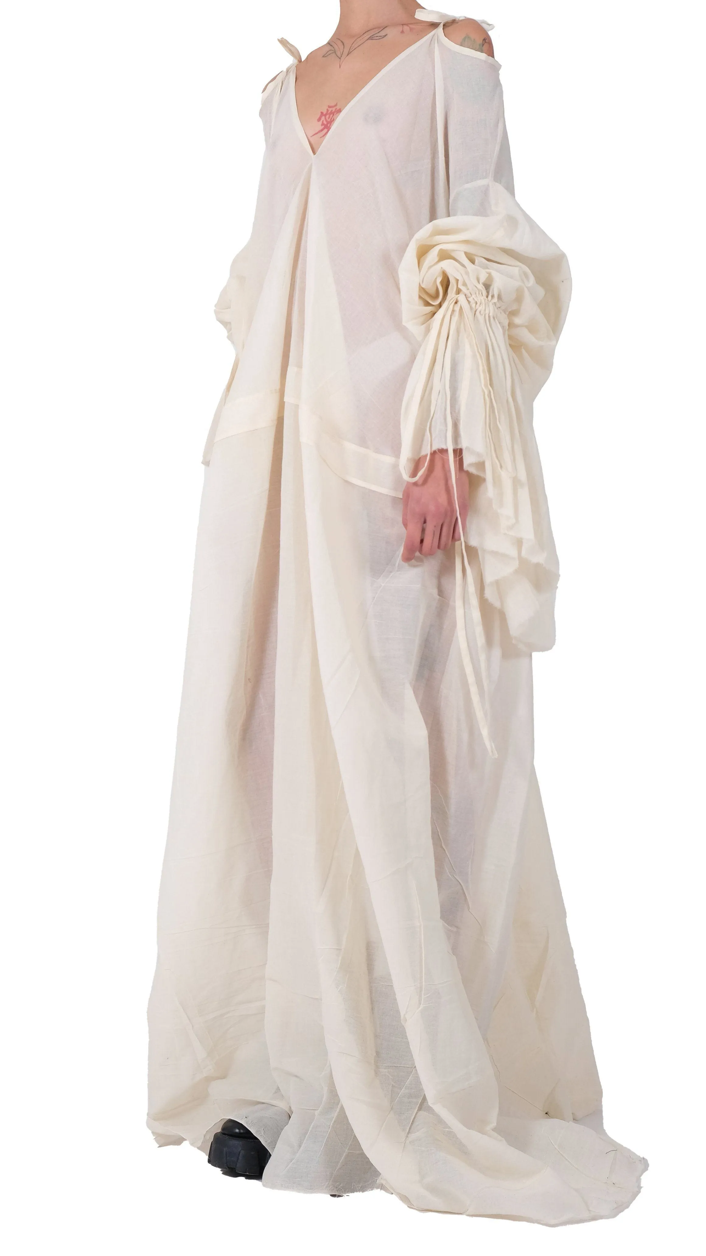 Cotton Dress with Oversized Sleeves