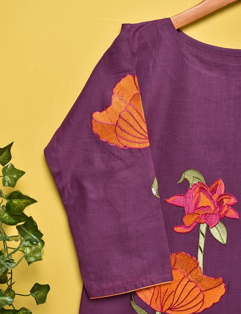 Cotton Embroidered Stitched Kurti - Stunning Poppy (TS-004B-Purple)