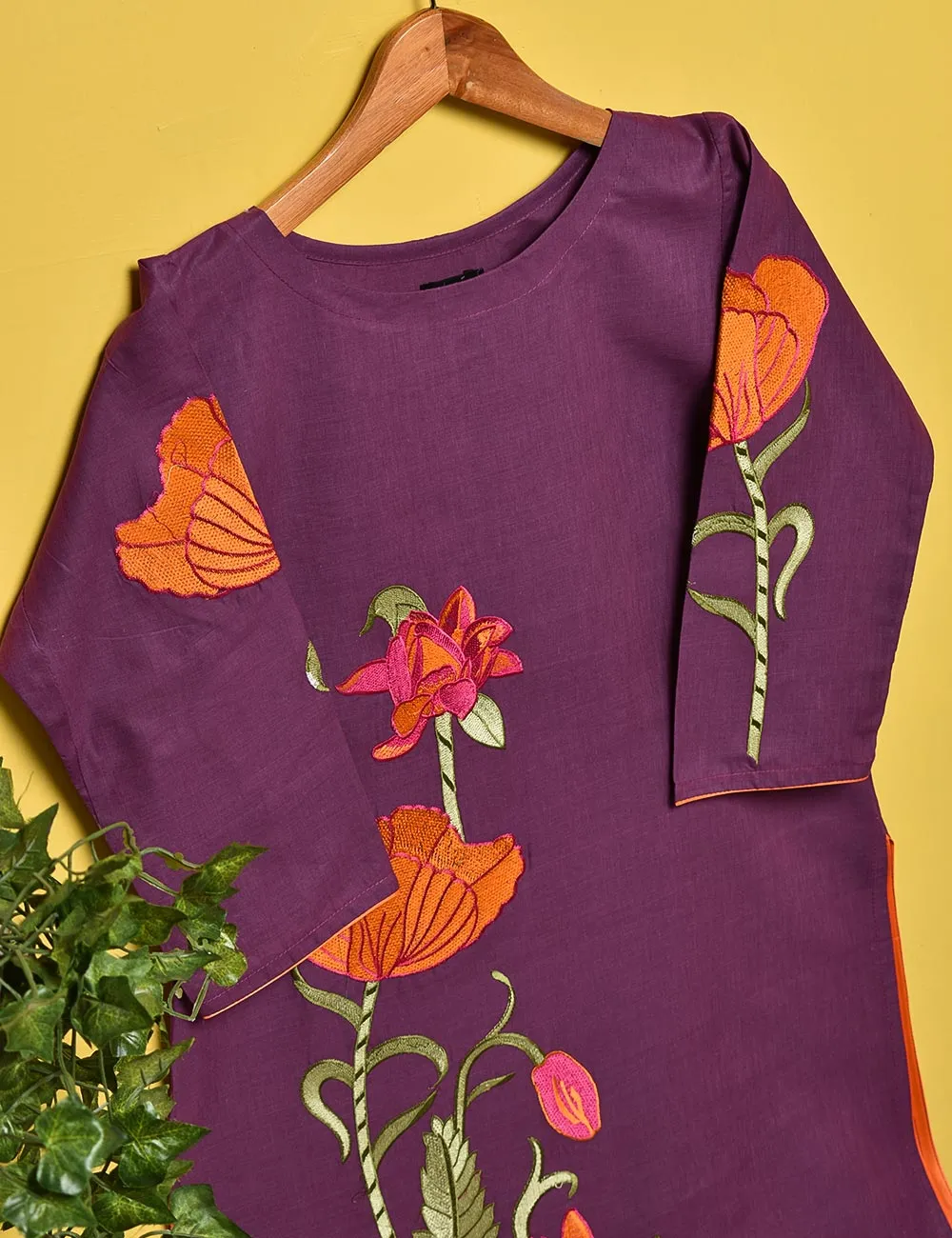 Cotton Embroidered Stitched Kurti - Stunning Poppy (TS-004B-Purple)