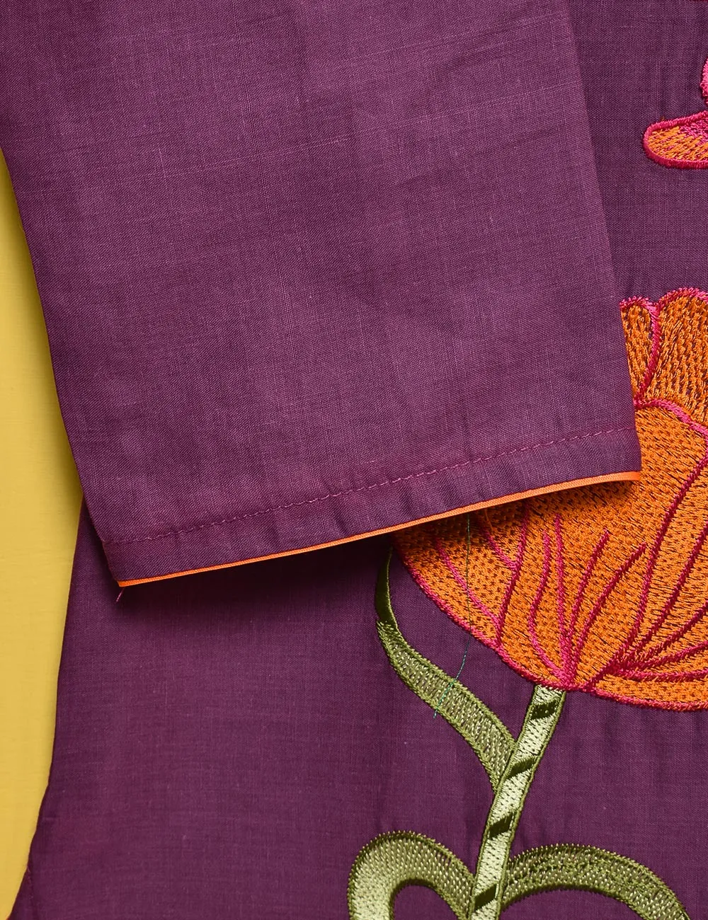Cotton Embroidered Stitched Kurti - Stunning Poppy (TS-004B-Purple)