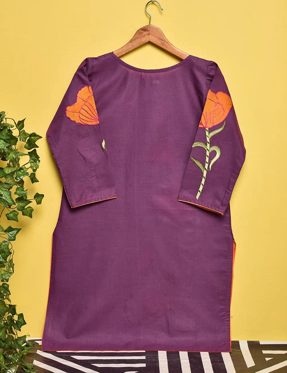 Cotton Embroidered Stitched Kurti - Stunning Poppy (TS-004B-Purple)