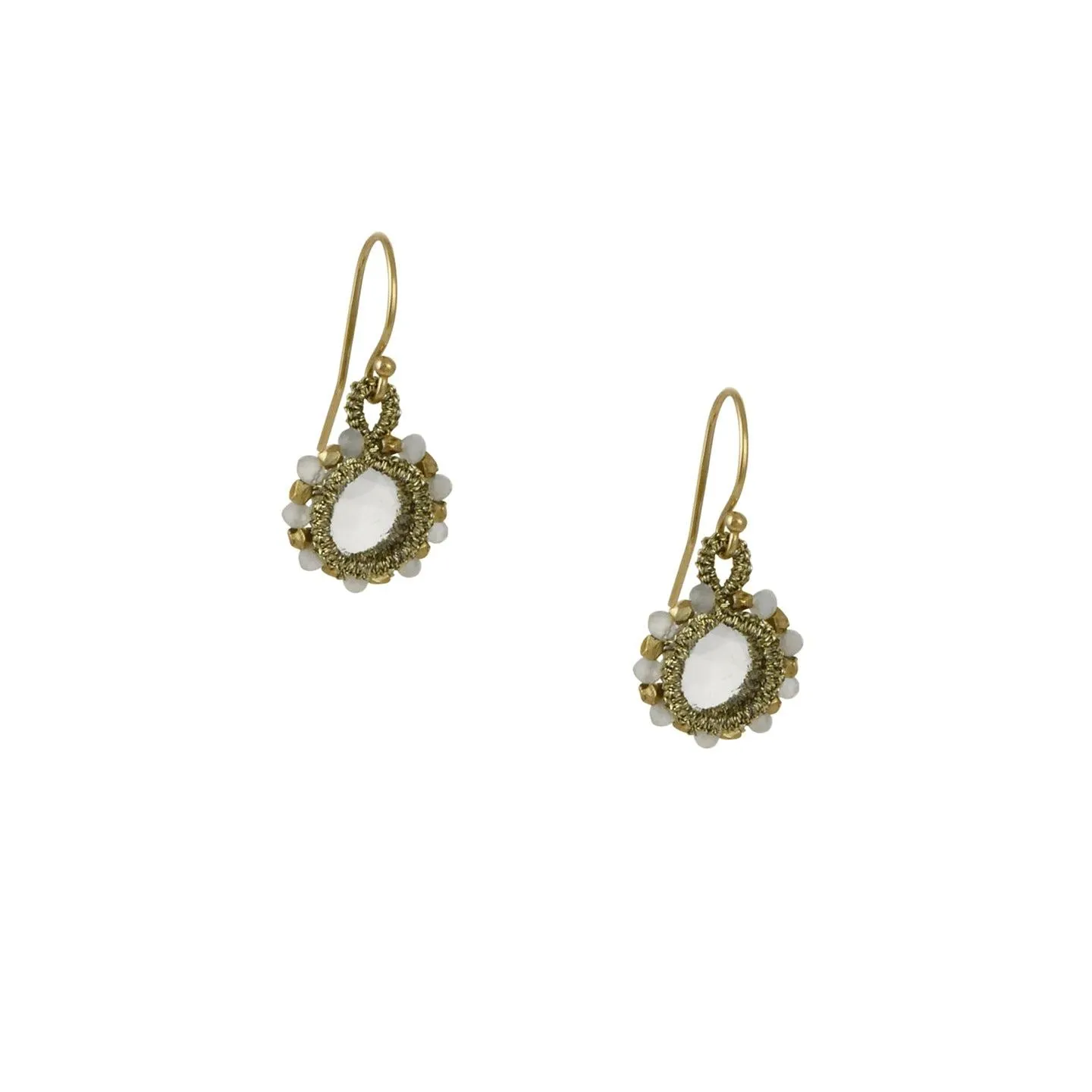 Danielle Welmond - Beaded and Crocheted Cage Drop Earrings With Crystal Quartz