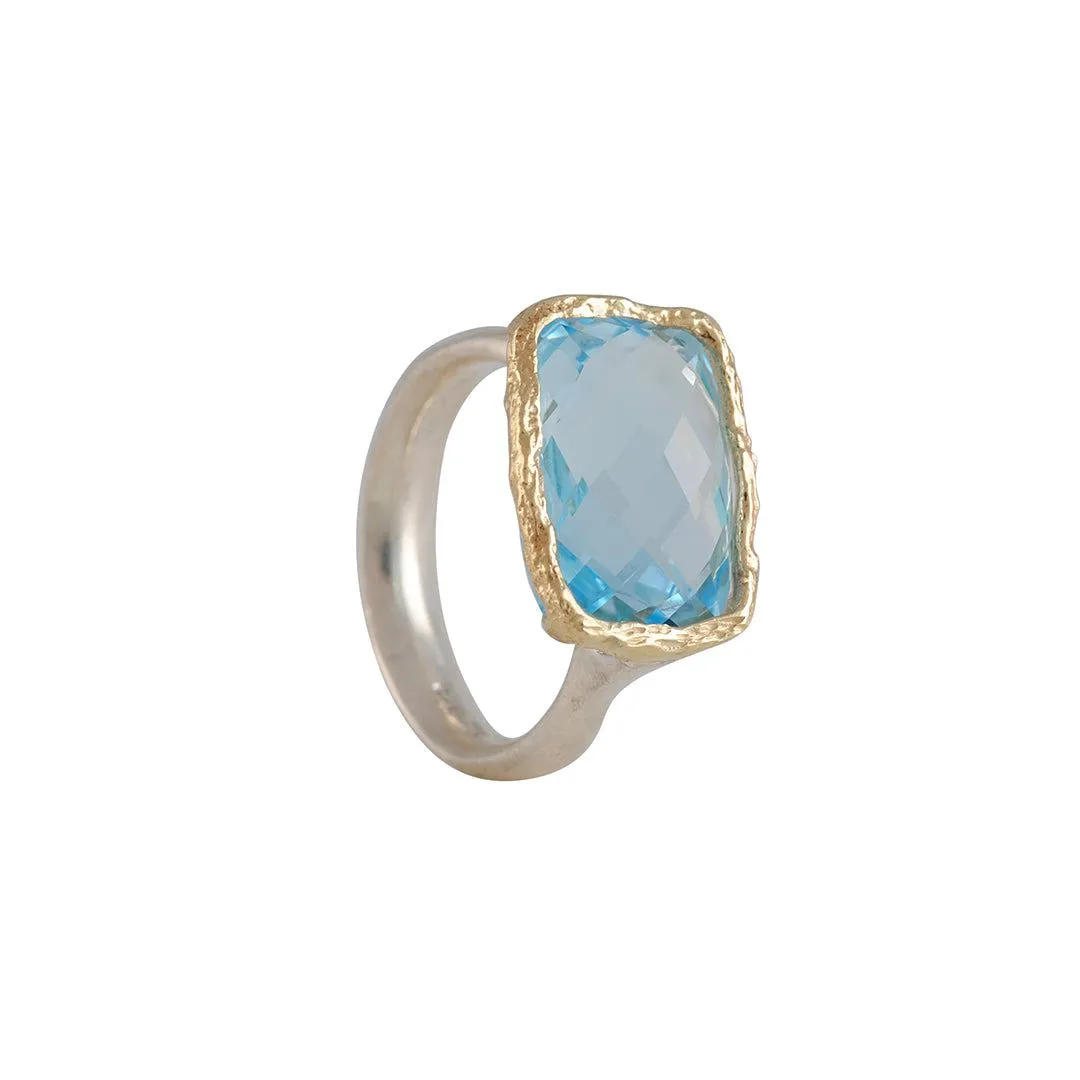 Danielle Welmond - Rectangular Textured Bezel Blue Topaz Ring