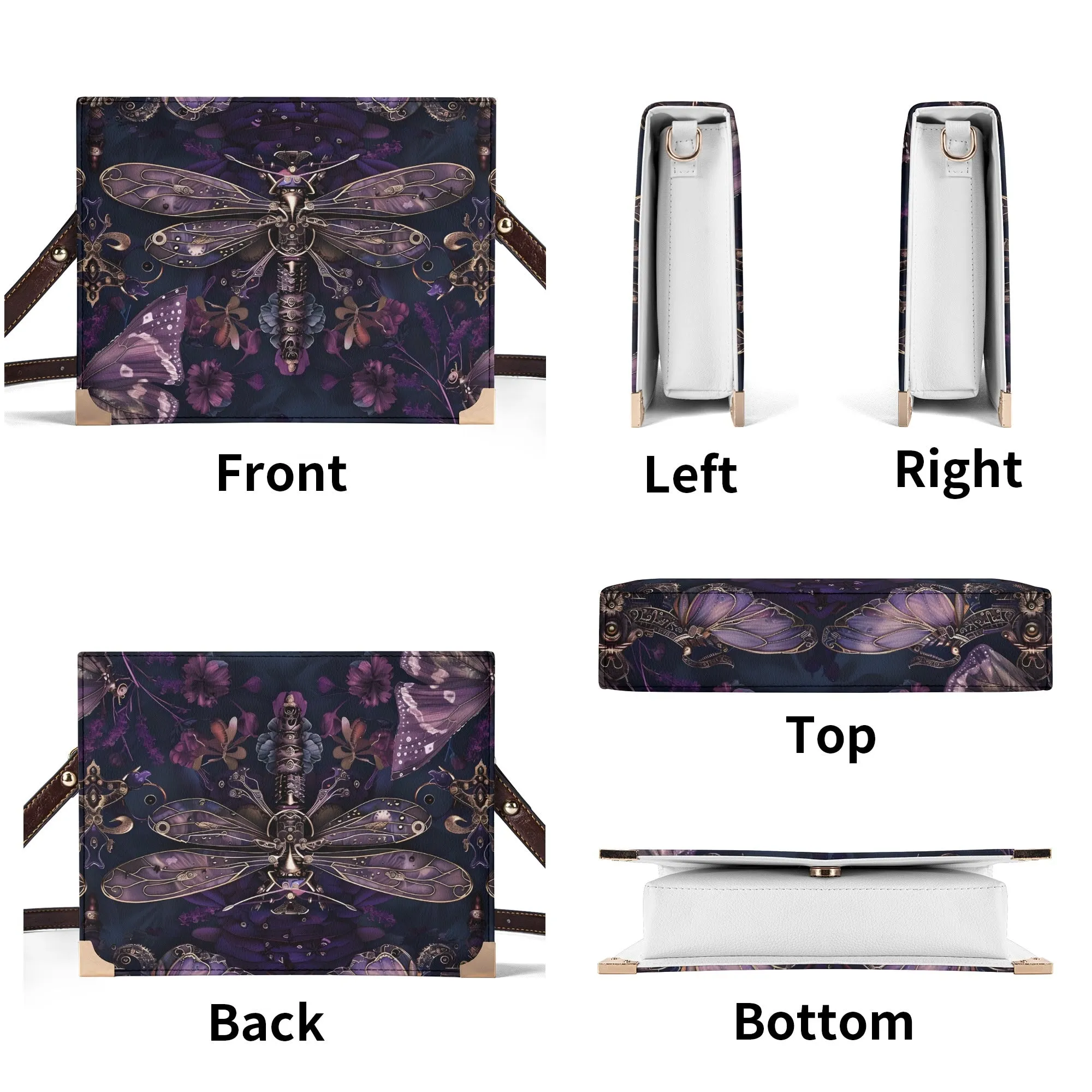 Dark Dragonfly Steampunk Book Cover Crossbody Bag – Unique Book Lovers Purse for Carrying Books, Tablets, & Journals