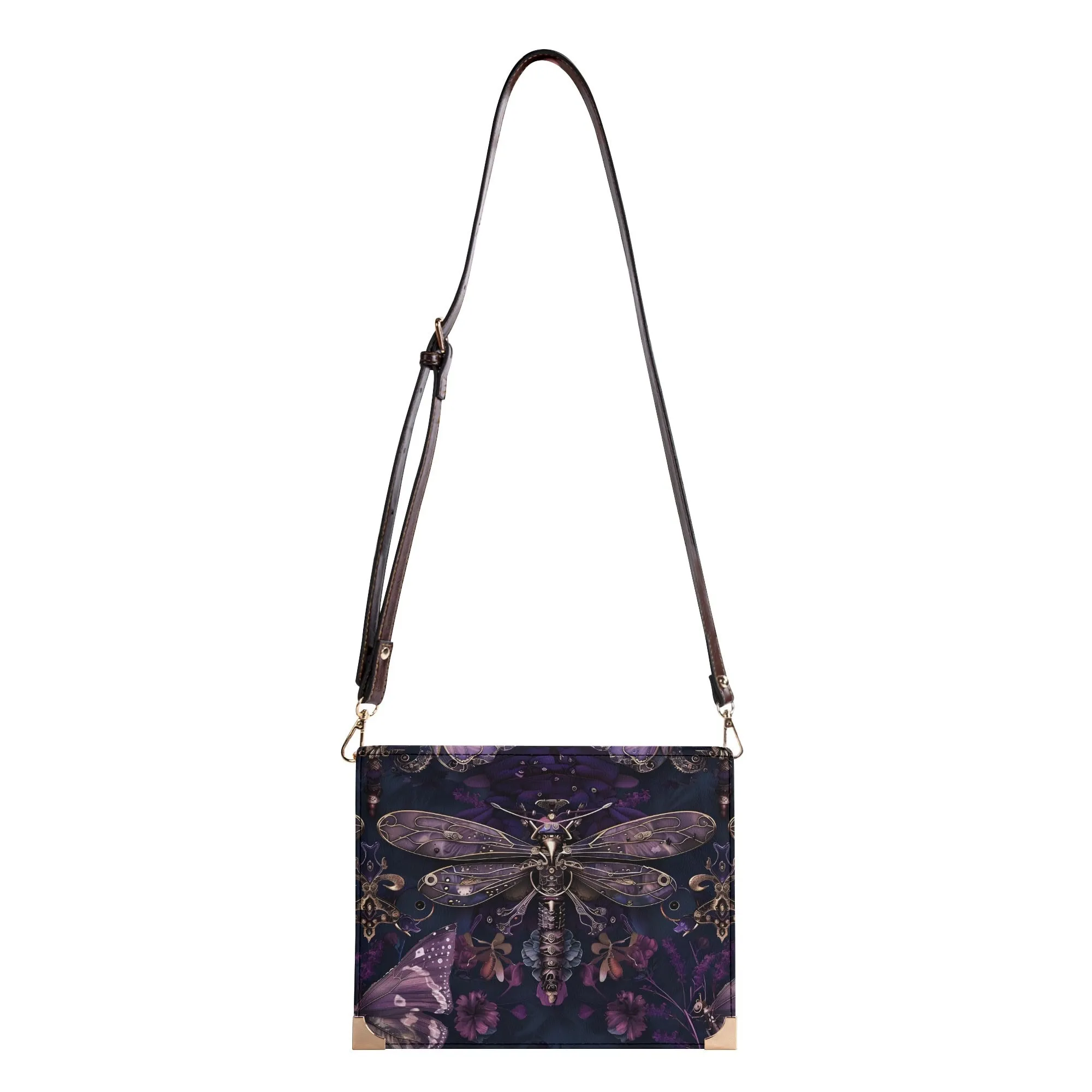 Dark Dragonfly Steampunk Book Cover Crossbody Bag – Unique Book Lovers Purse for Carrying Books, Tablets, & Journals