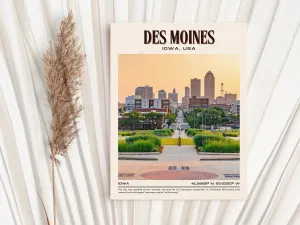 Des Moines Vintage Wall Art, Iowa, USA