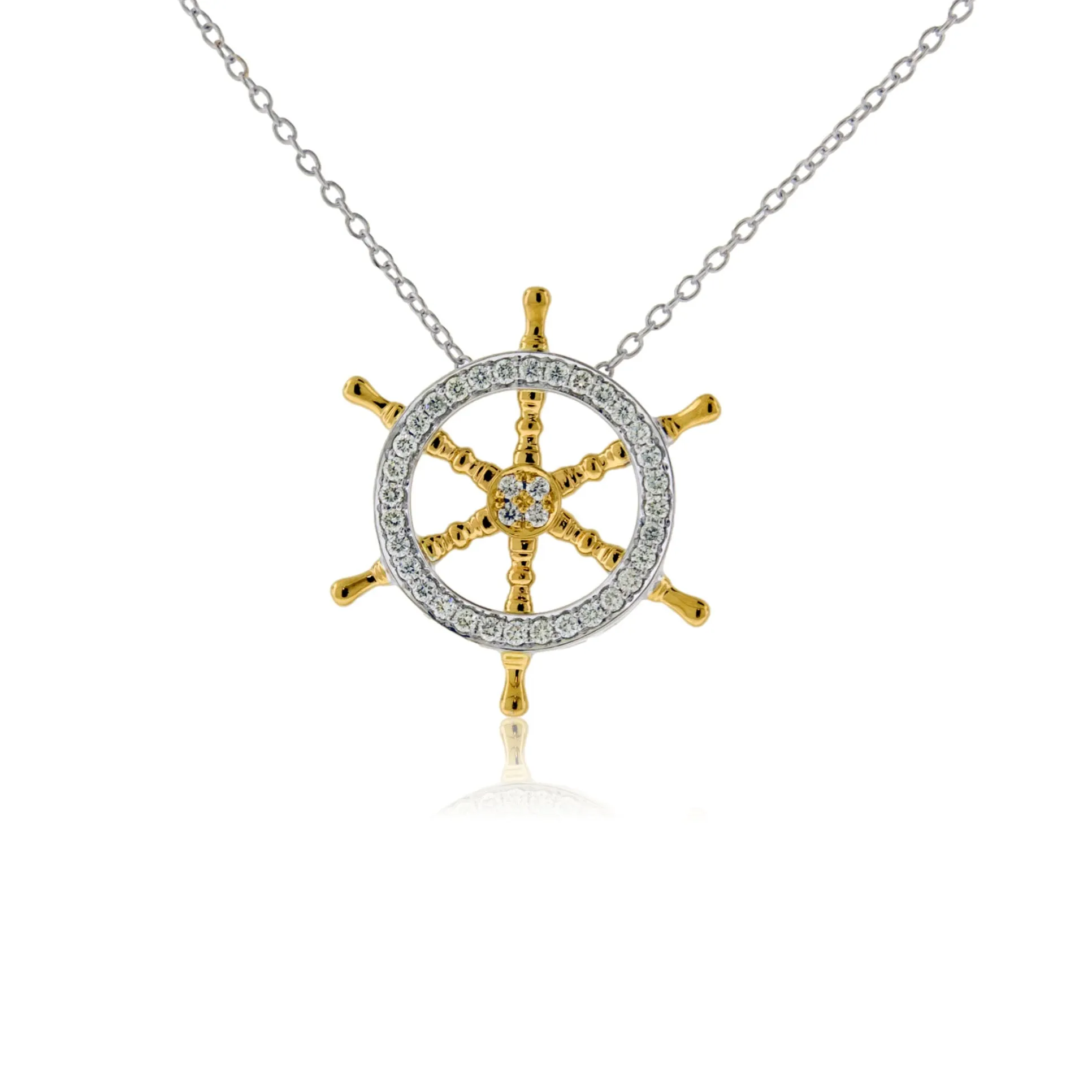 Diamond Ship Wheel Pendant with Chain