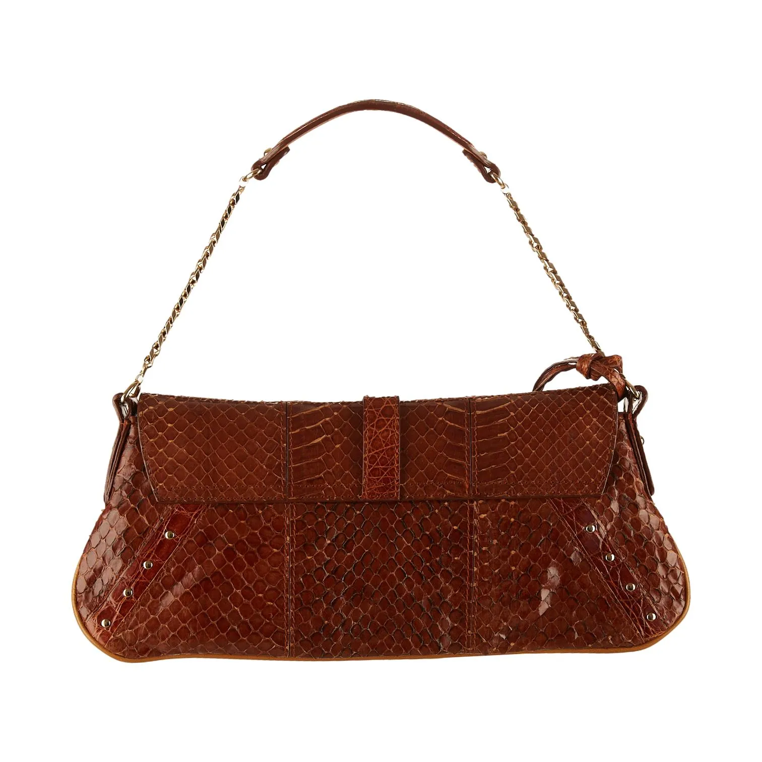 Dolce & Gabbana Brown Snakeskin Chain Shoulder Bag