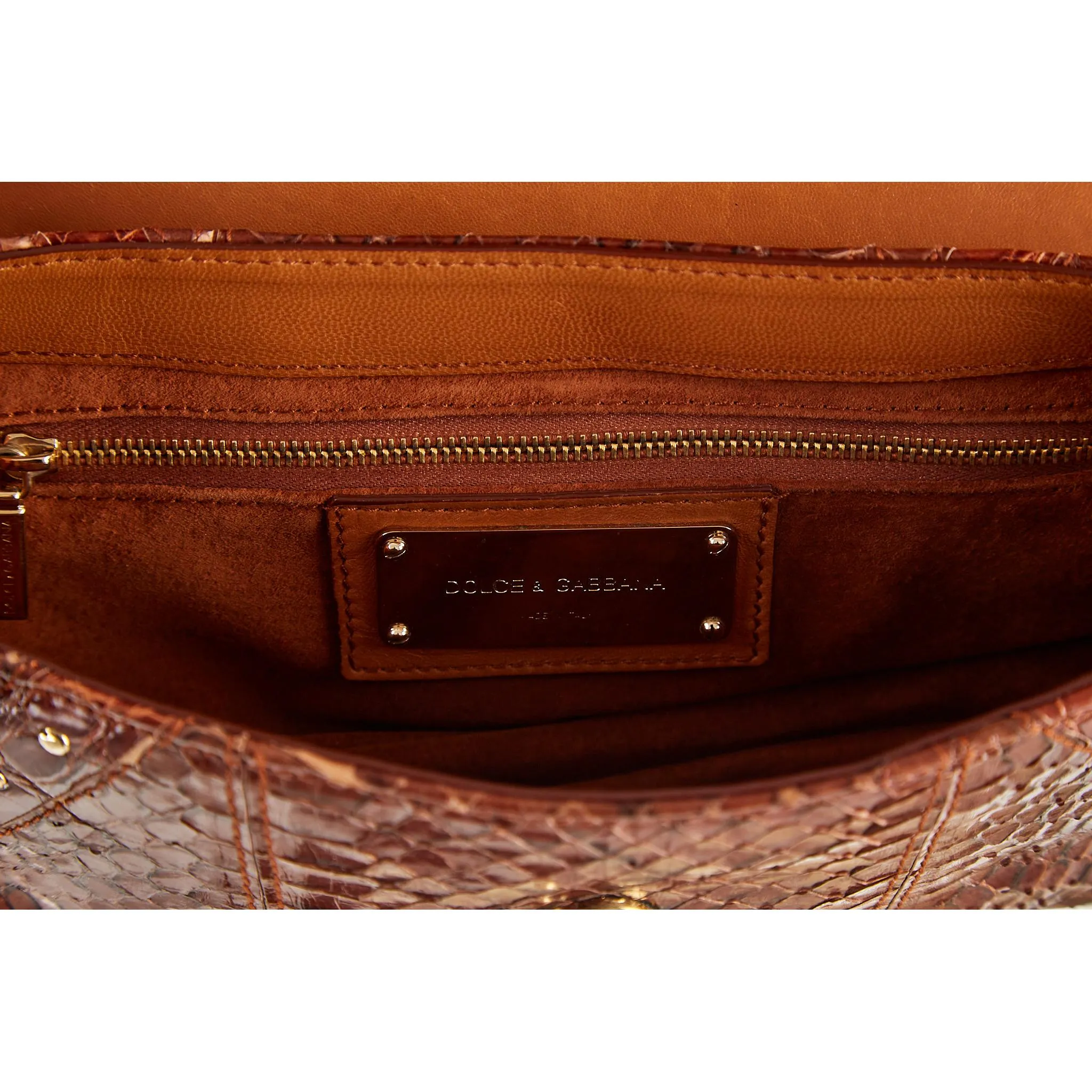Dolce & Gabbana Brown Snakeskin Chain Shoulder Bag