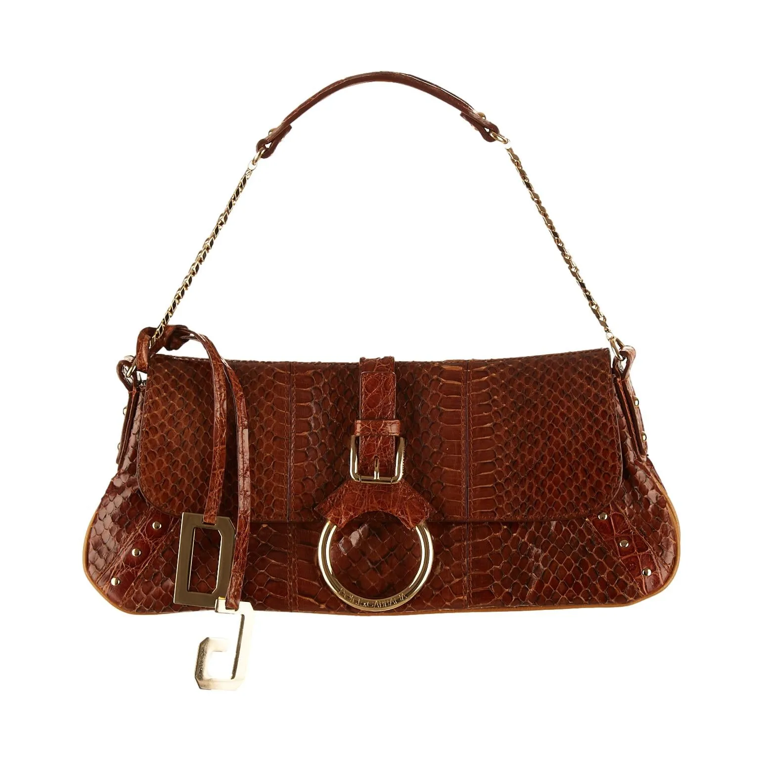 Dolce & Gabbana Brown Snakeskin Chain Shoulder Bag