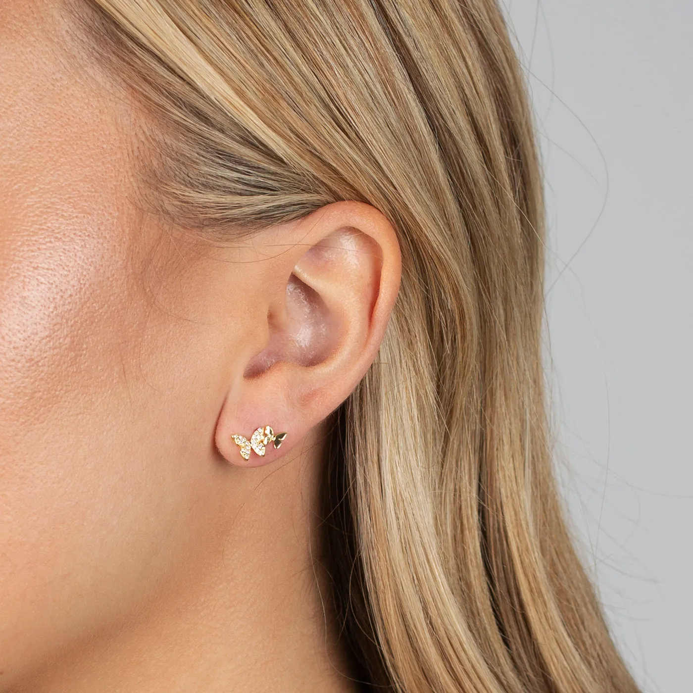 Double Pave Butterfly Stud Earring