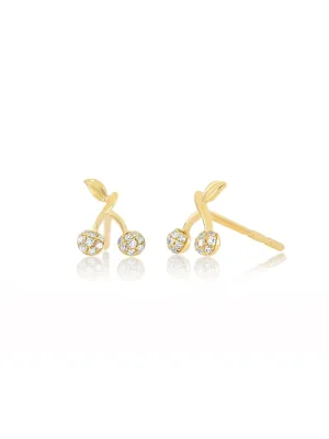 EF Collection 14k Diamond Mini Cherry Stud Earring