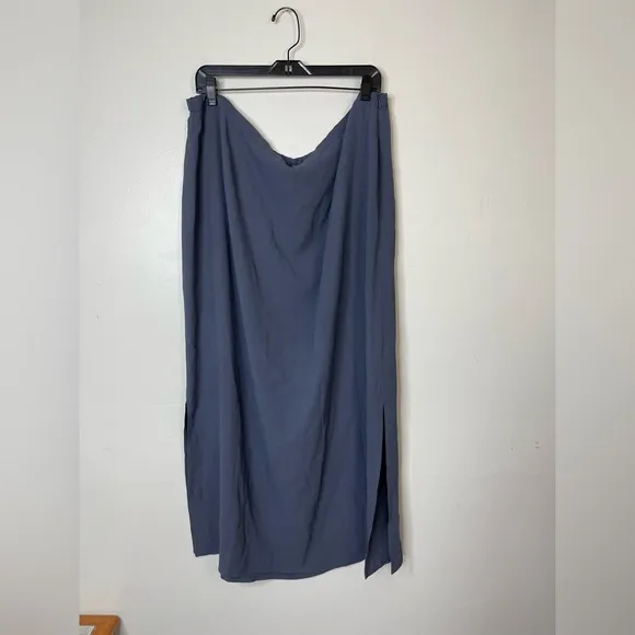 Eileen Fisher Navy 100% Silk Pencil Maxi Skirt Elastic Waist Sz 2X Lagenlook
