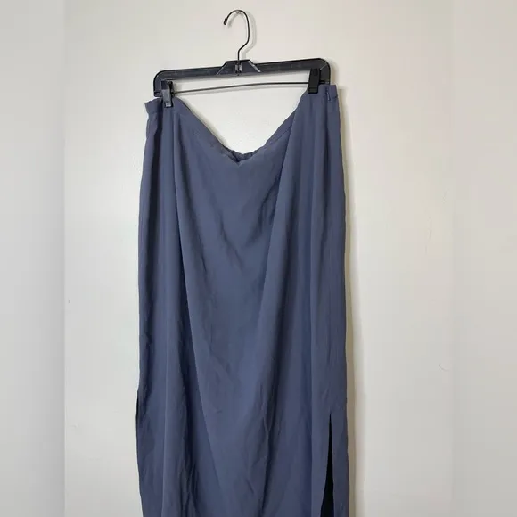 Eileen Fisher Navy 100% Silk Pencil Maxi Skirt Elastic Waist Sz 2X Lagenlook