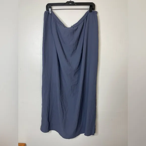 Eileen Fisher Navy 100% Silk Pencil Maxi Skirt Elastic Waist Sz 2X Lagenlook