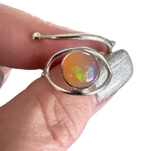Ethiopian Opal Solid 925 Sterling Silver Ring Adj