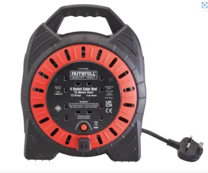 Faithfull Semi-Enclosed Cable Reel 240V 13A 4-Socket 10m