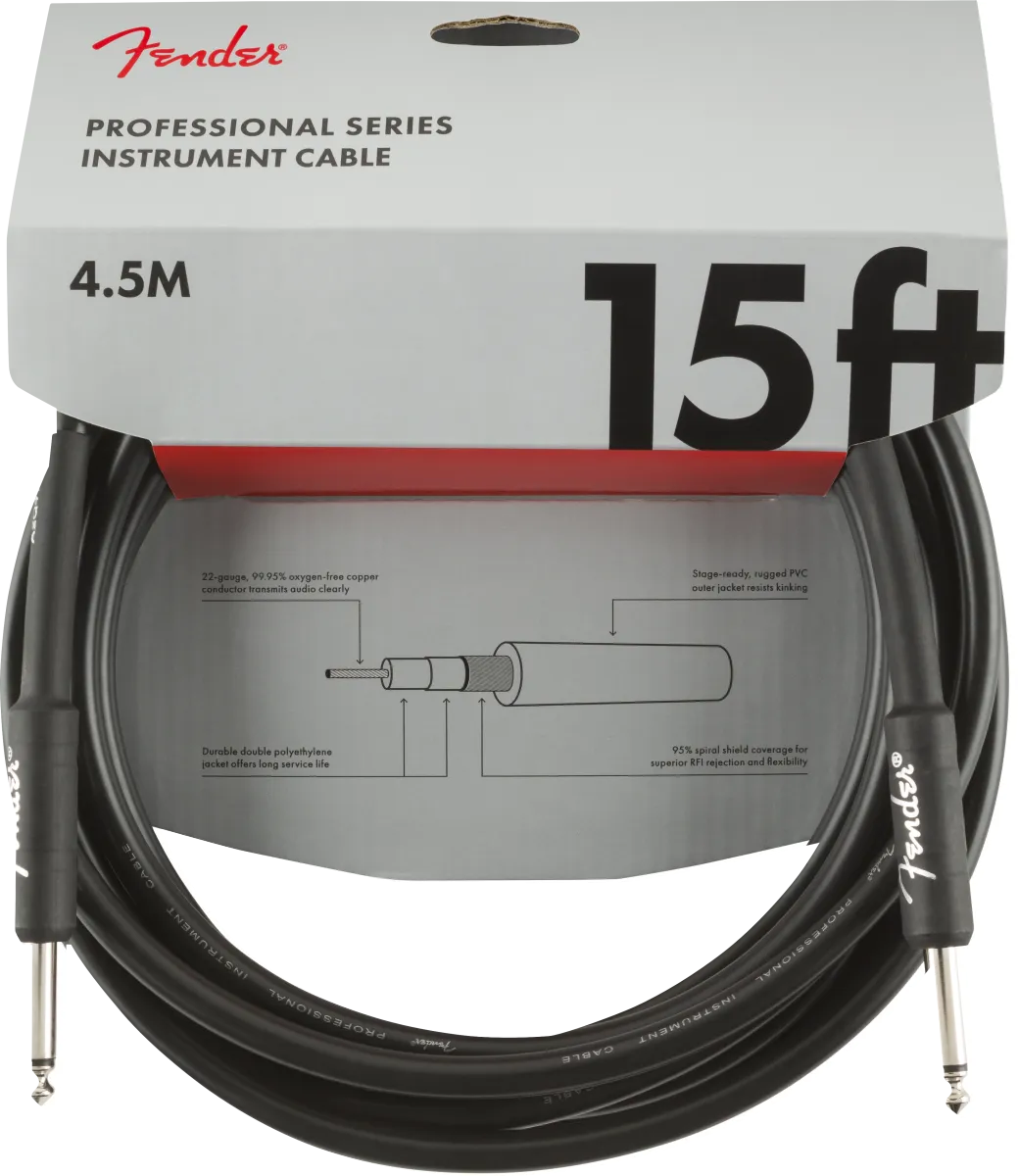 Fender Professional Series Instrument Cable, Straight/Straight, 15', Black