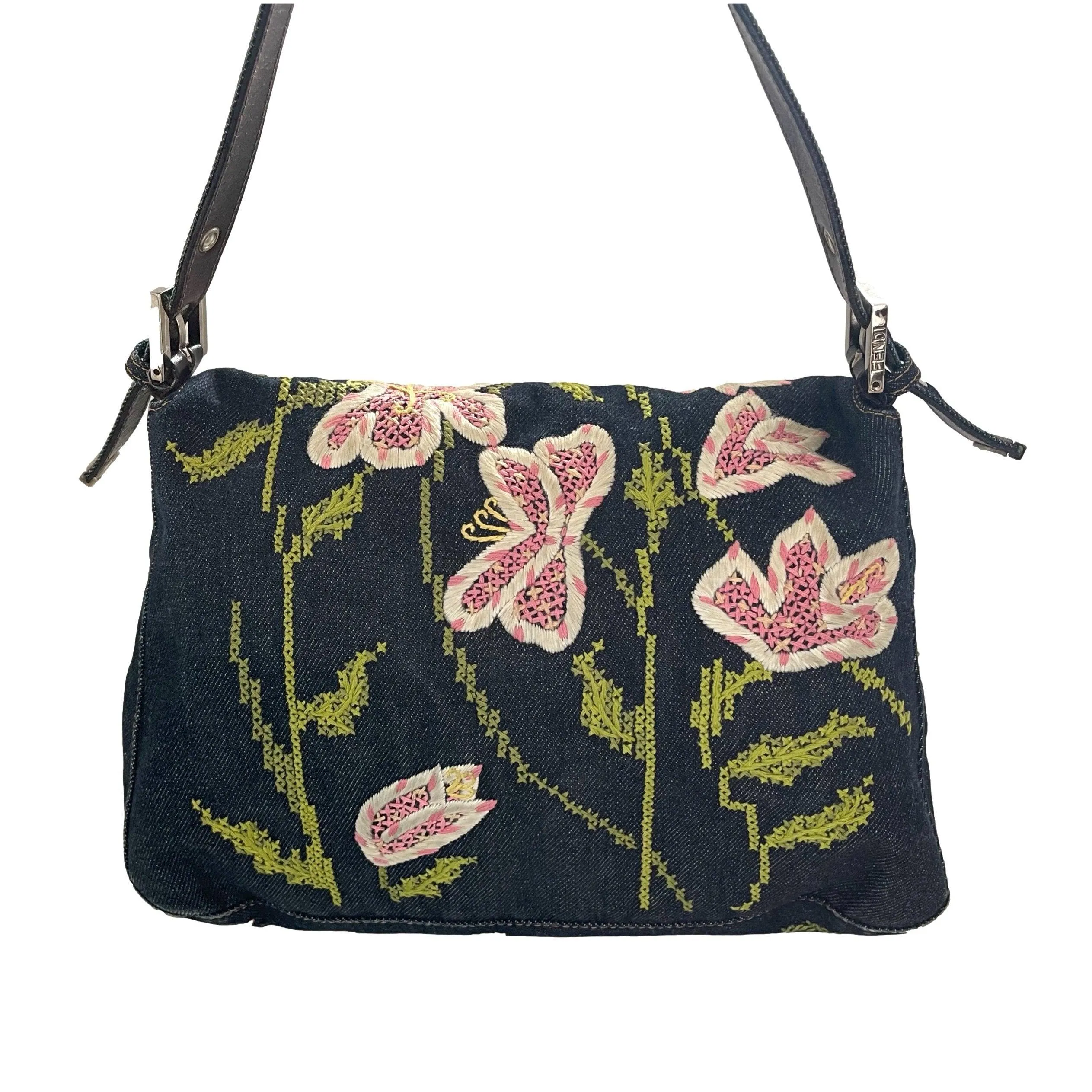 Fendi Floral Denim Shoulder Bag