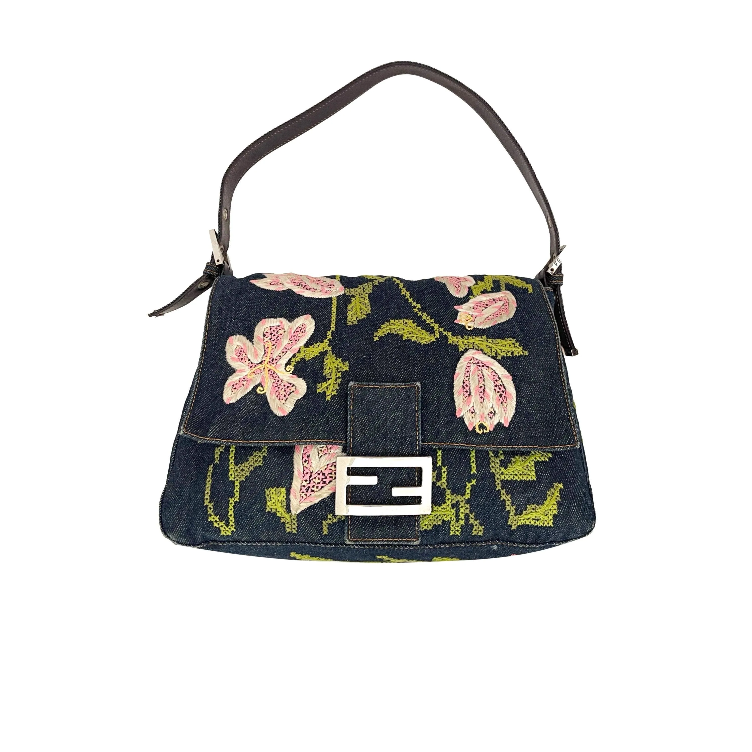 Fendi Floral Denim Shoulder Bag