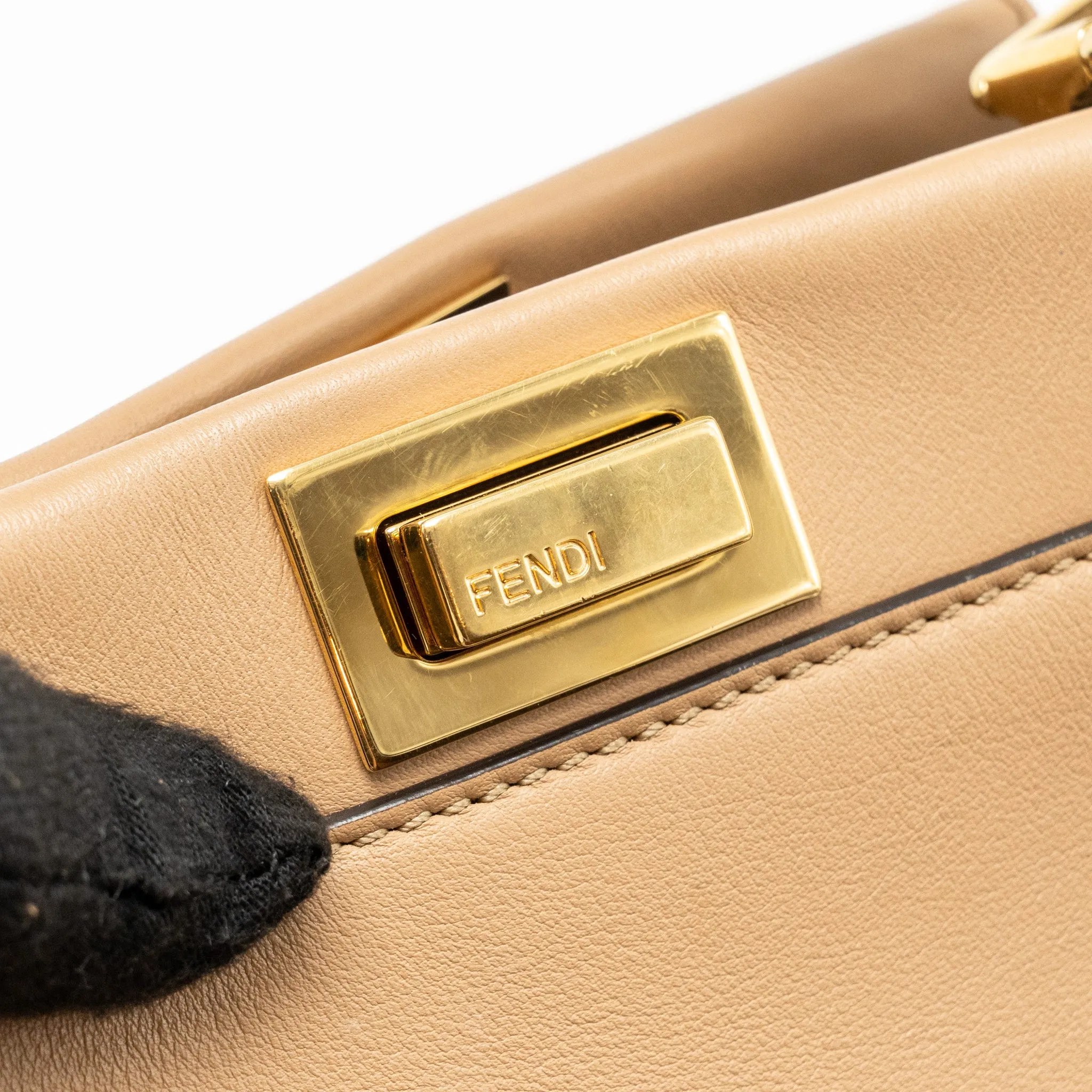FENDI Mini Peekaboo Calfskin Beige GHW
