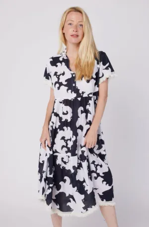 FINAL SALE WAS $76.99 -  Flirty Black & White Baroque Print Dress