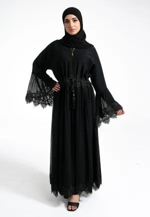 Flared A-Line Lace Abaya With Lining (Premium)