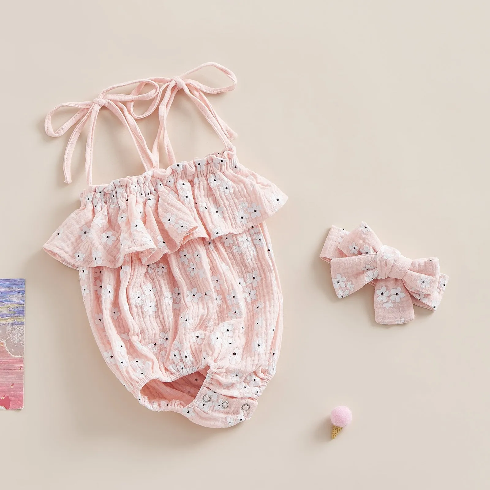 Floral Sleeveless Romper  Ruffle