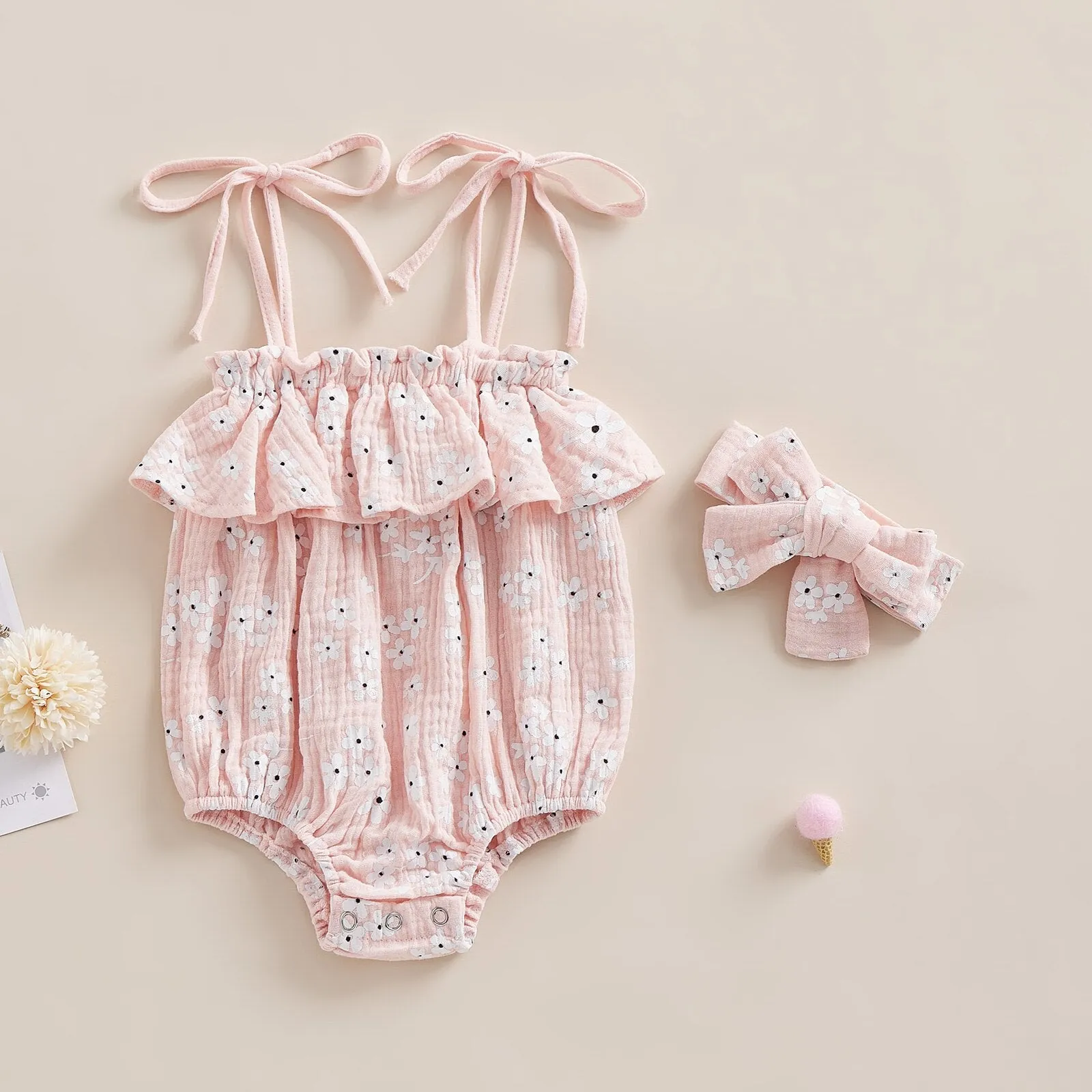 Floral Sleeveless Romper  Ruffle