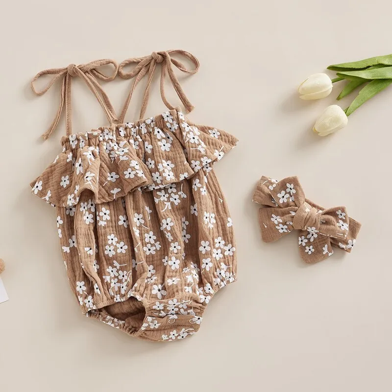 Floral Sleeveless Romper  Ruffle