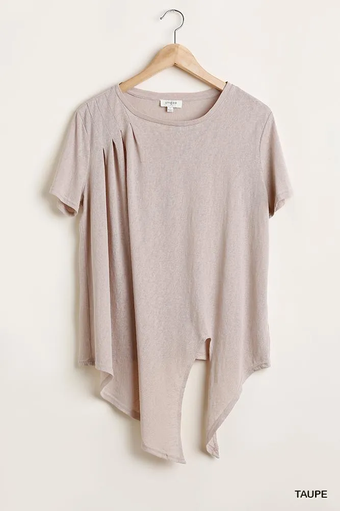 Flowy Fit Round Neck Top With Front Knot And Lining Detail