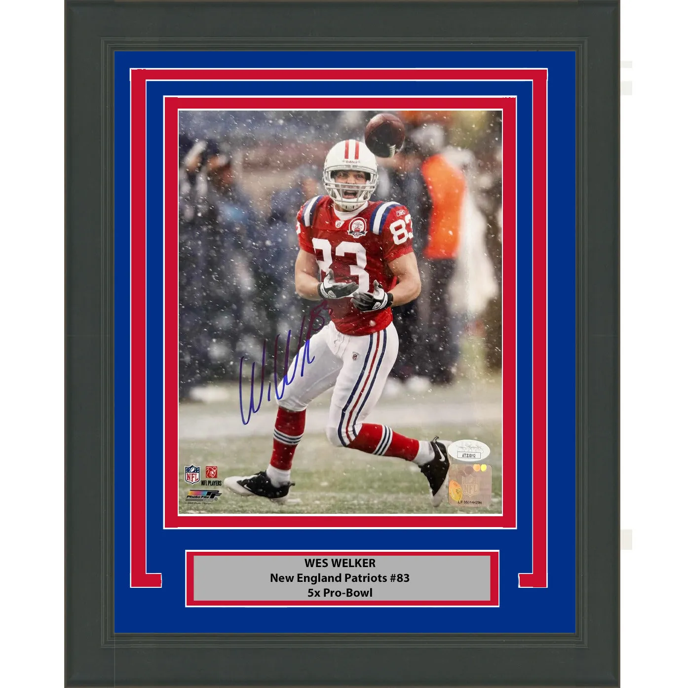 Framed Autographed/Signed Wes Welker New England Patriots 8x10 Photo JSA COA #2