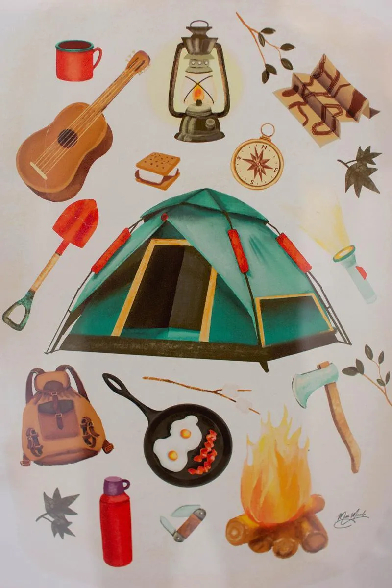 Framed Camping Print Under Glass
