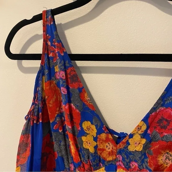 Free People Penny Lover Mini Dress in Colbalt Combo Floral Cold Shoulder Size XS