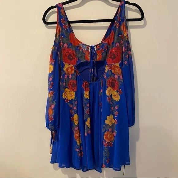 Free People Penny Lover Mini Dress in Colbalt Combo Floral Cold Shoulder Size XS