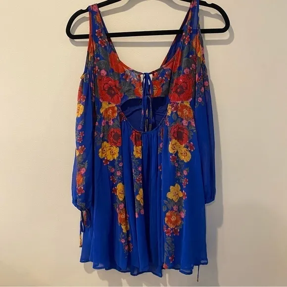 Free People Penny Lover Mini Dress in Colbalt Combo Floral Cold Shoulder Size XS