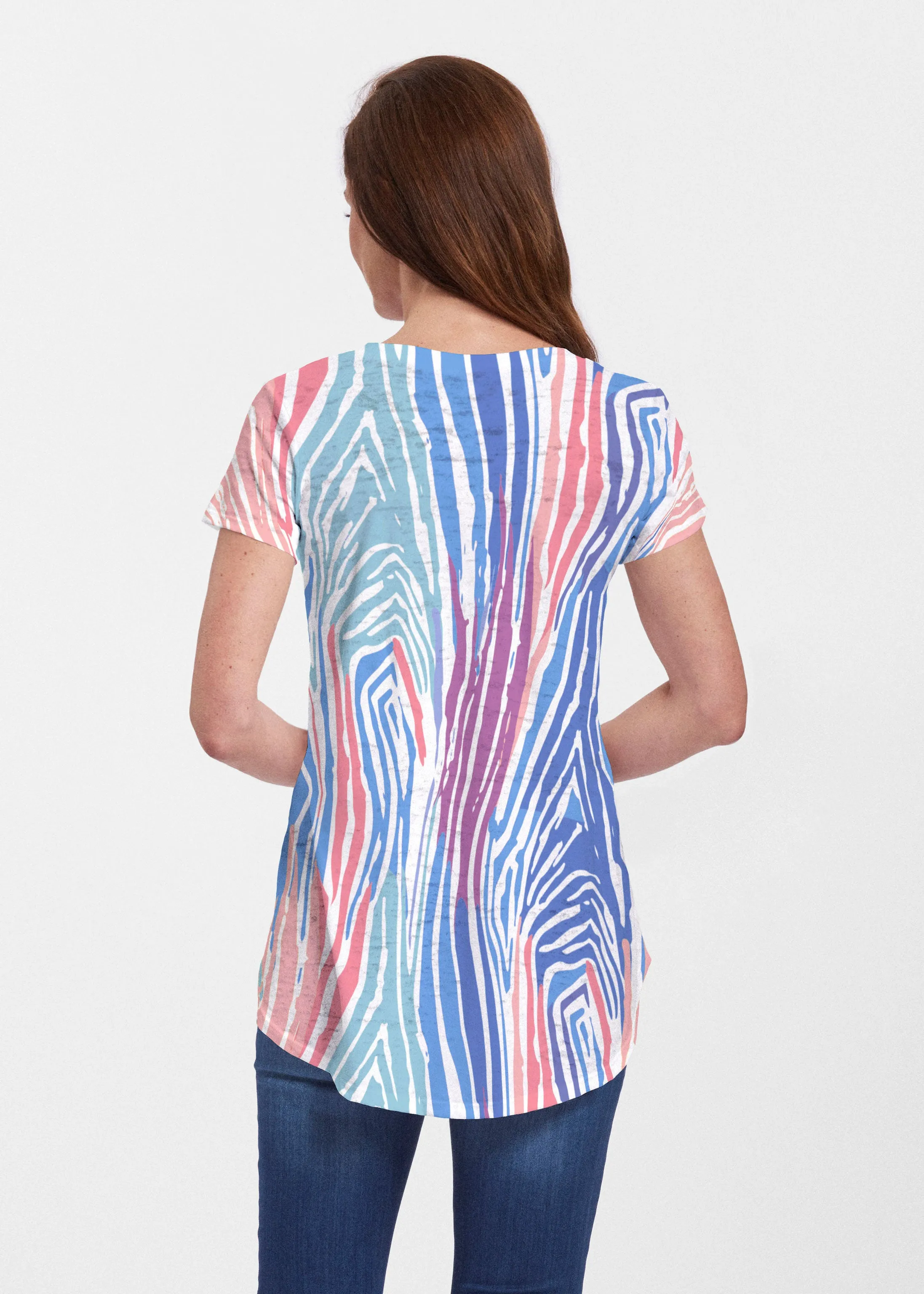 Fruity Stripes (14272) ~ Short Sleeve Scoop Neck Flowy Tunic
