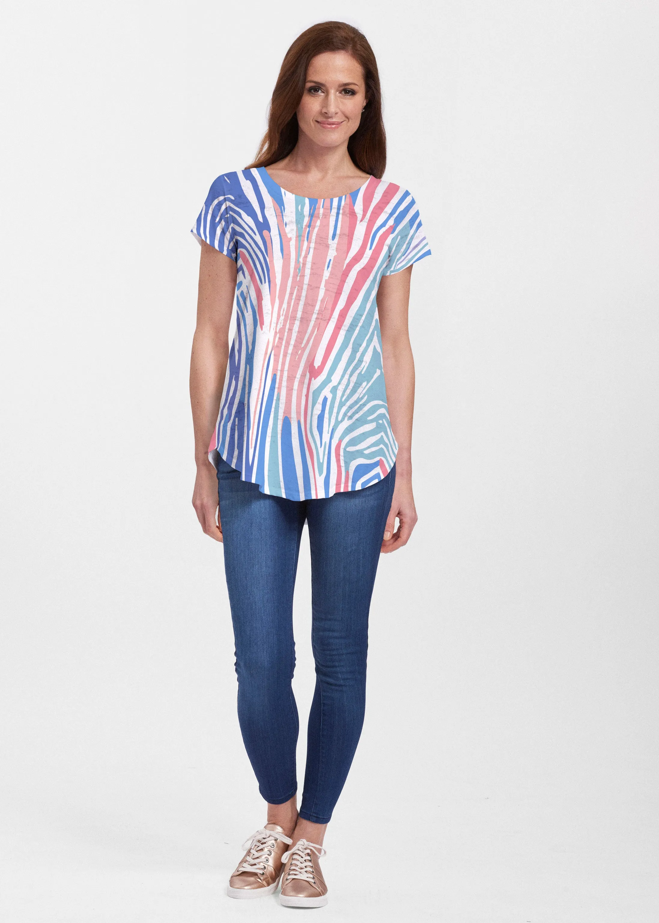 Fruity Stripes (14272) ~ Short Sleeve Scoop Neck Flowy Tunic