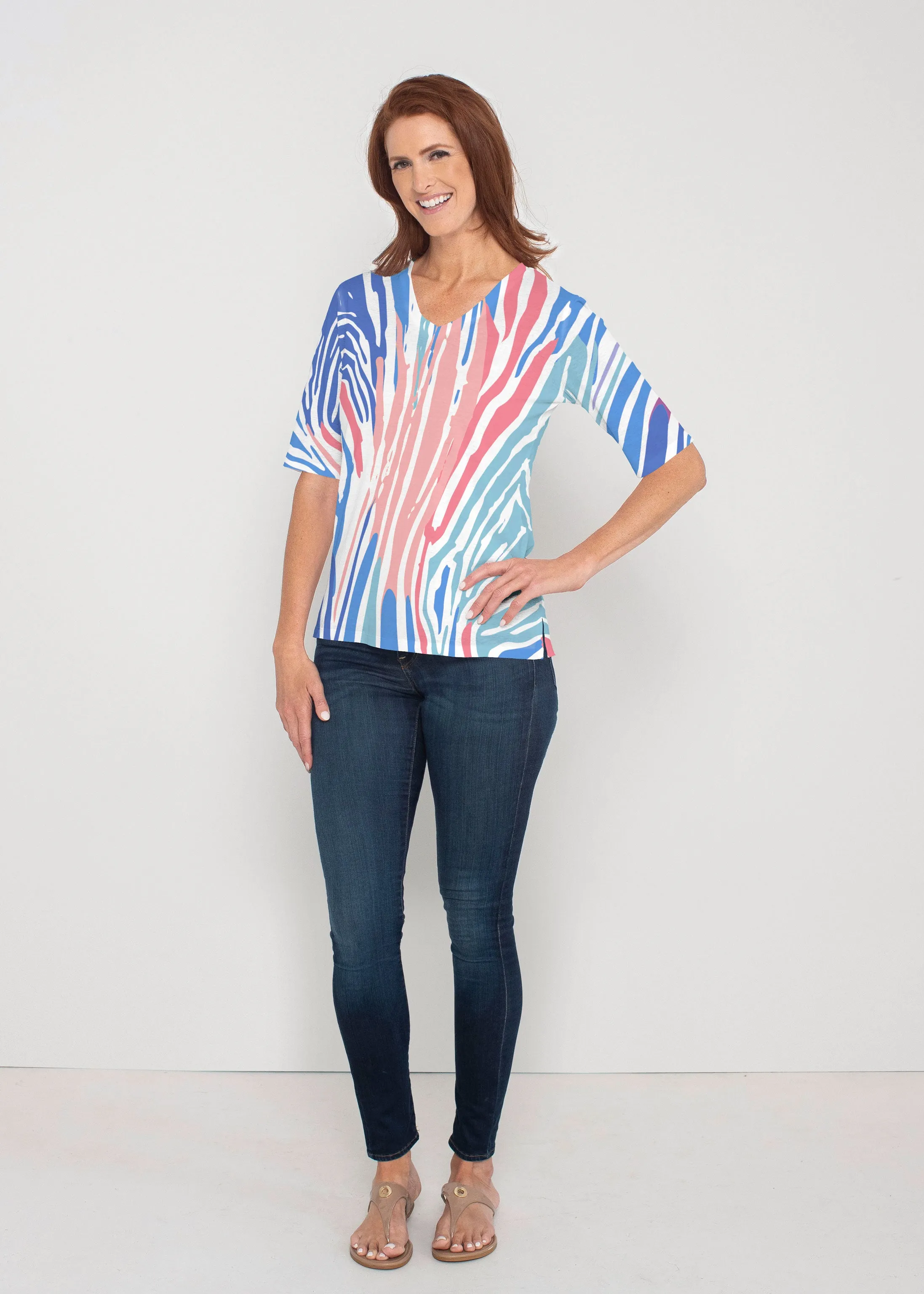 Fruity Stripes (14272) ~ Signature Elbow Sleeve V-Neck Top