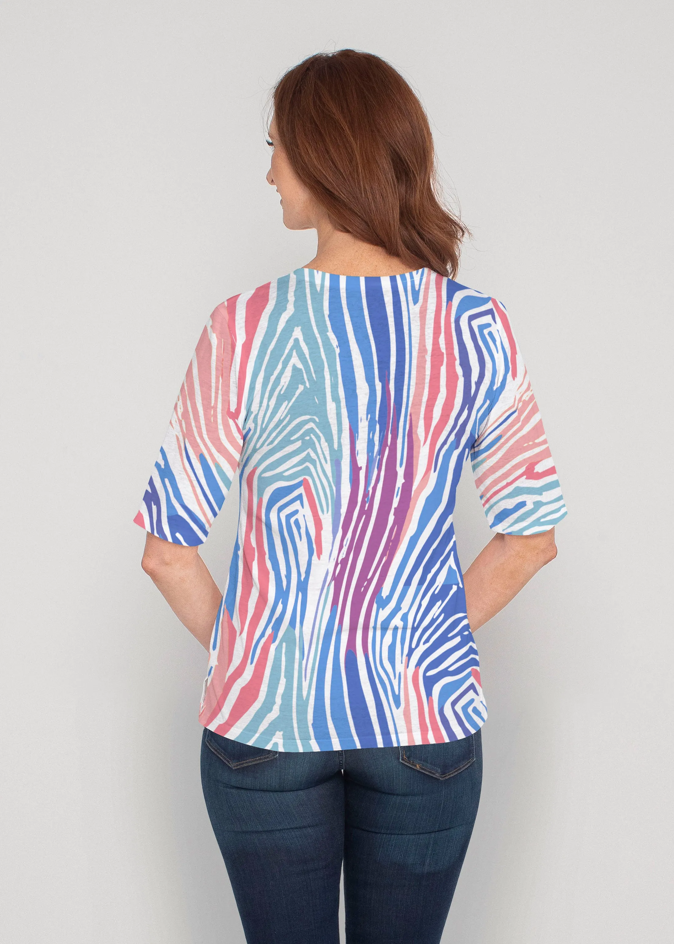 Fruity Stripes (14272) ~ Signature Elbow Sleeve V-Neck Top