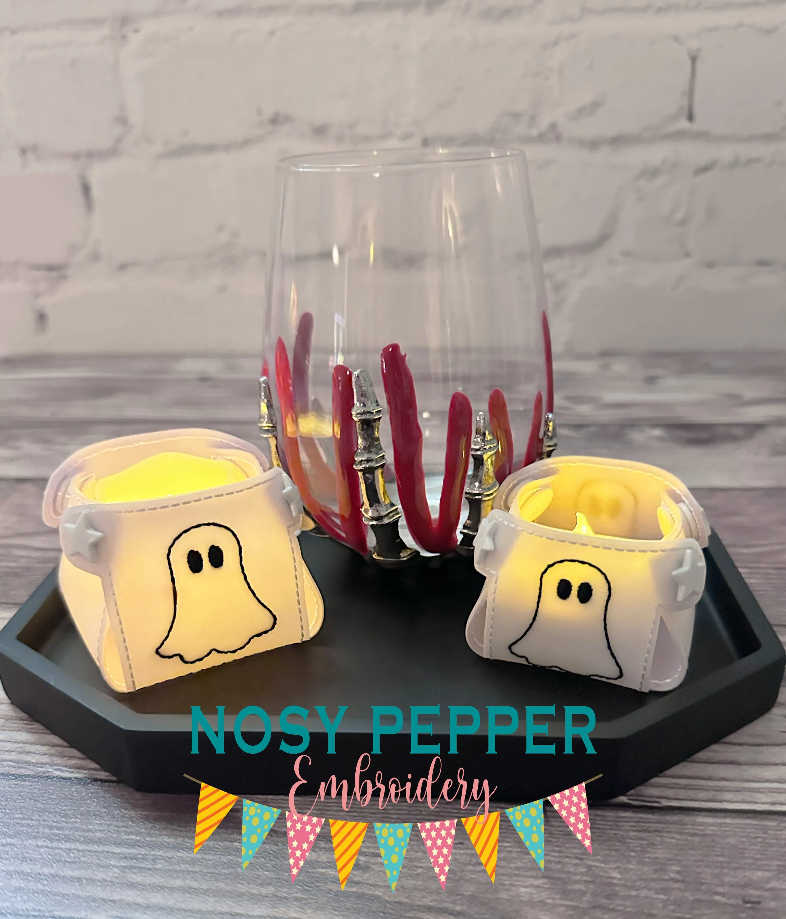Ghost Tea Light Holder machine embroidery file (includes 2 sizes) DIGITAL DOWNLOAD