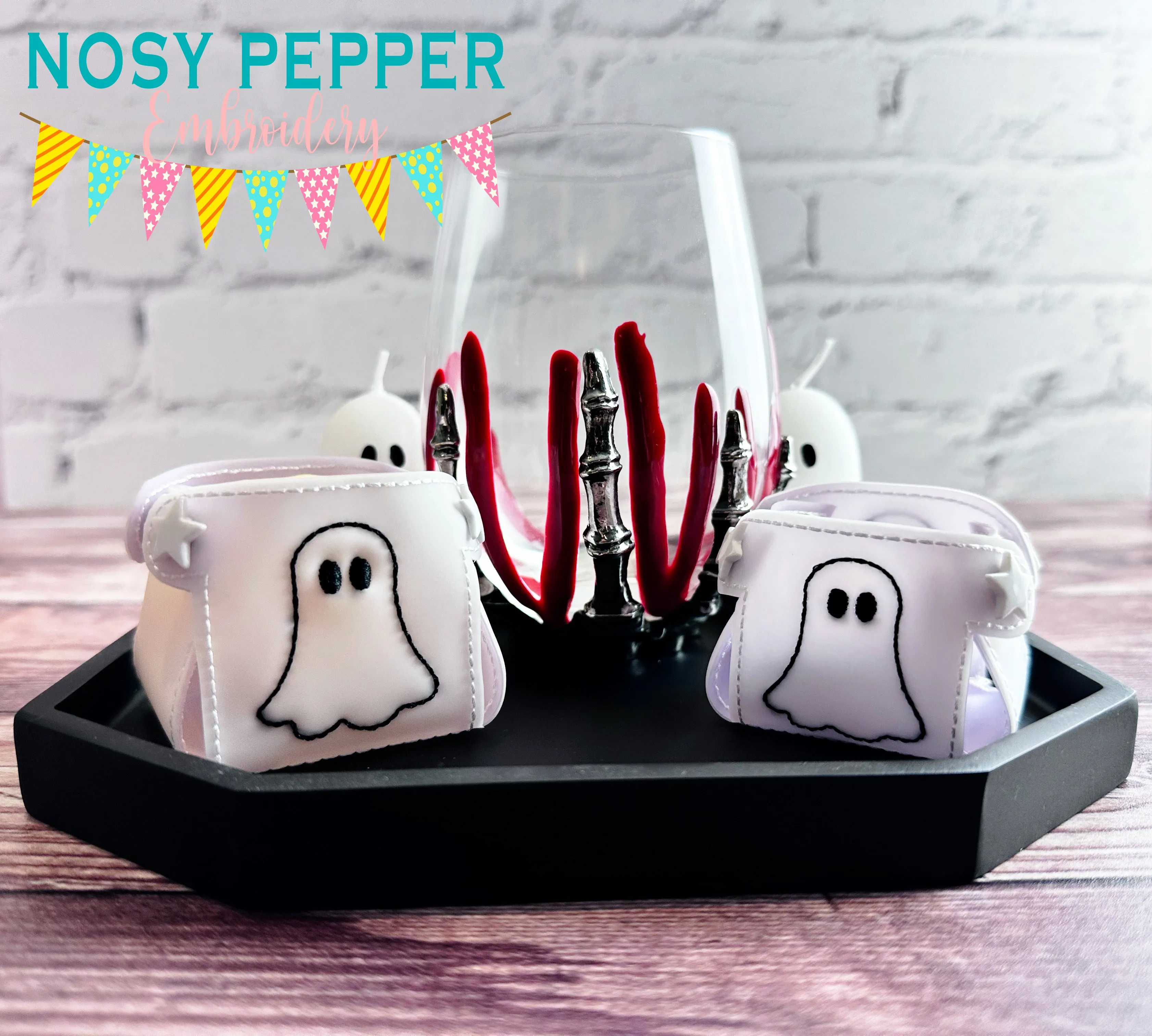 Ghost Tea Light Holder machine embroidery file (includes 2 sizes) DIGITAL DOWNLOAD