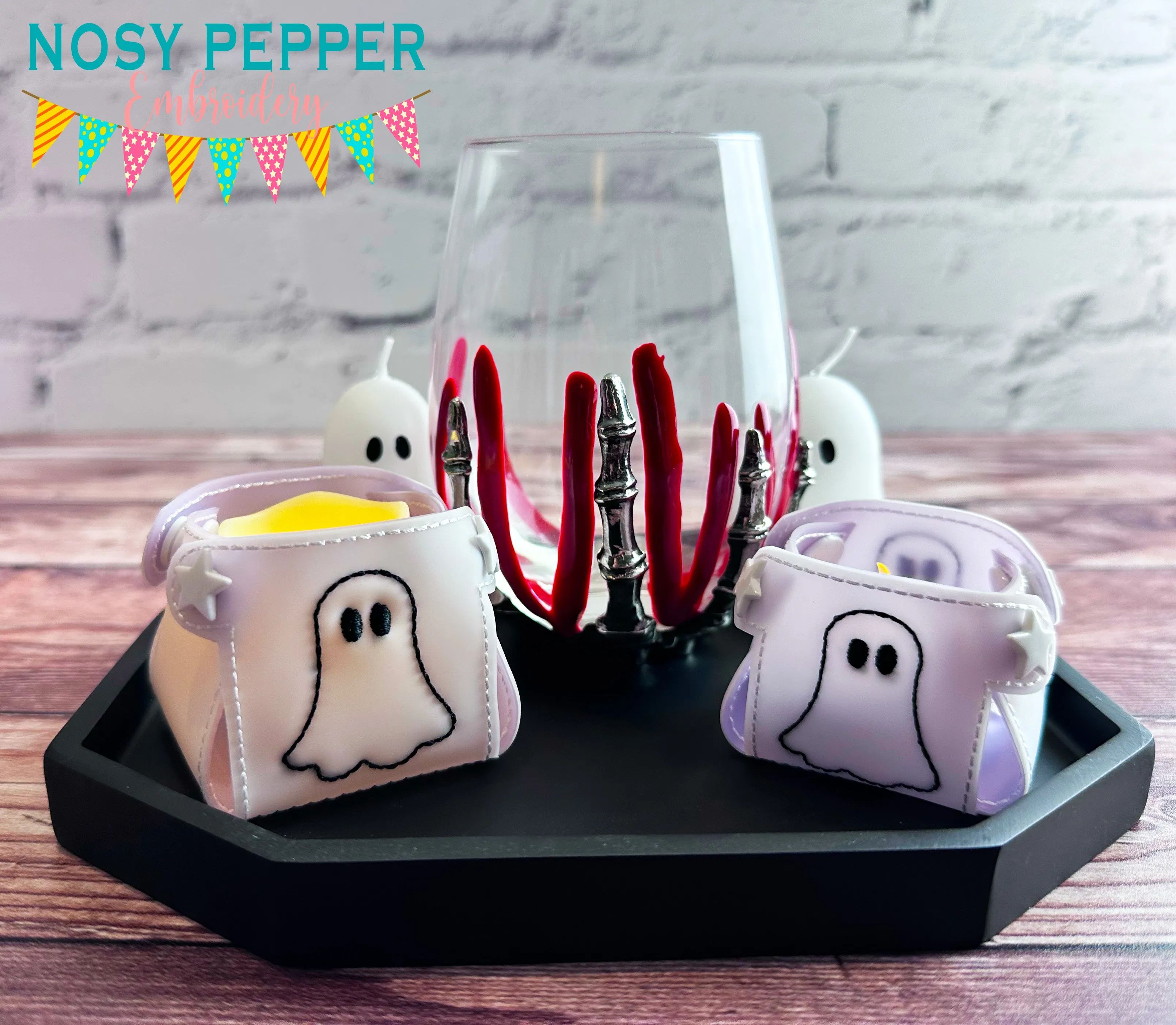 Ghost Tea Light Holder machine embroidery file (includes 2 sizes) DIGITAL DOWNLOAD