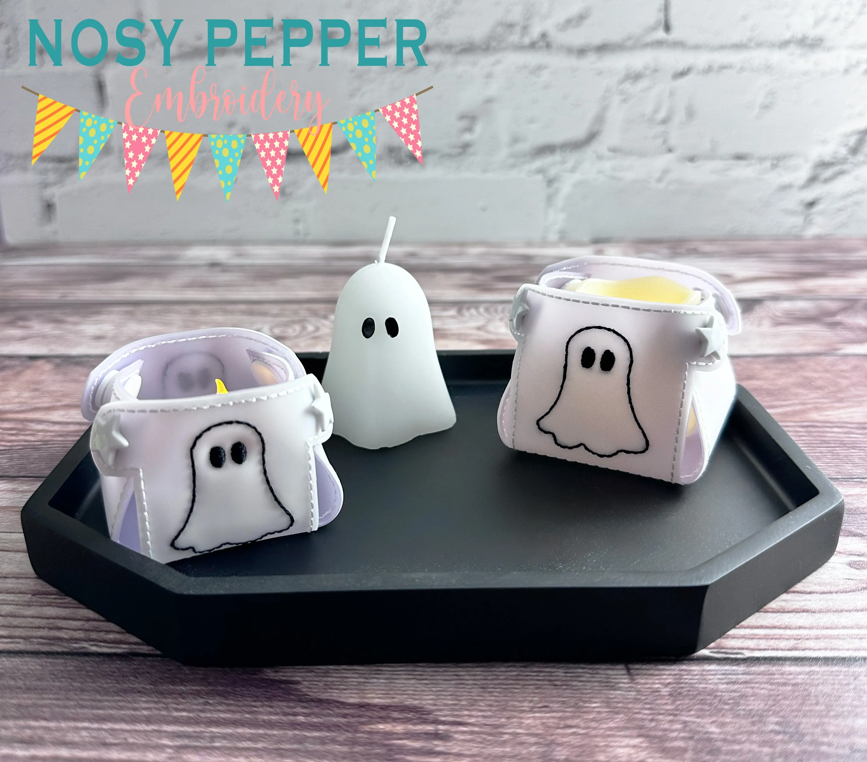 Ghost Tea Light Holder machine embroidery file (includes 2 sizes) DIGITAL DOWNLOAD