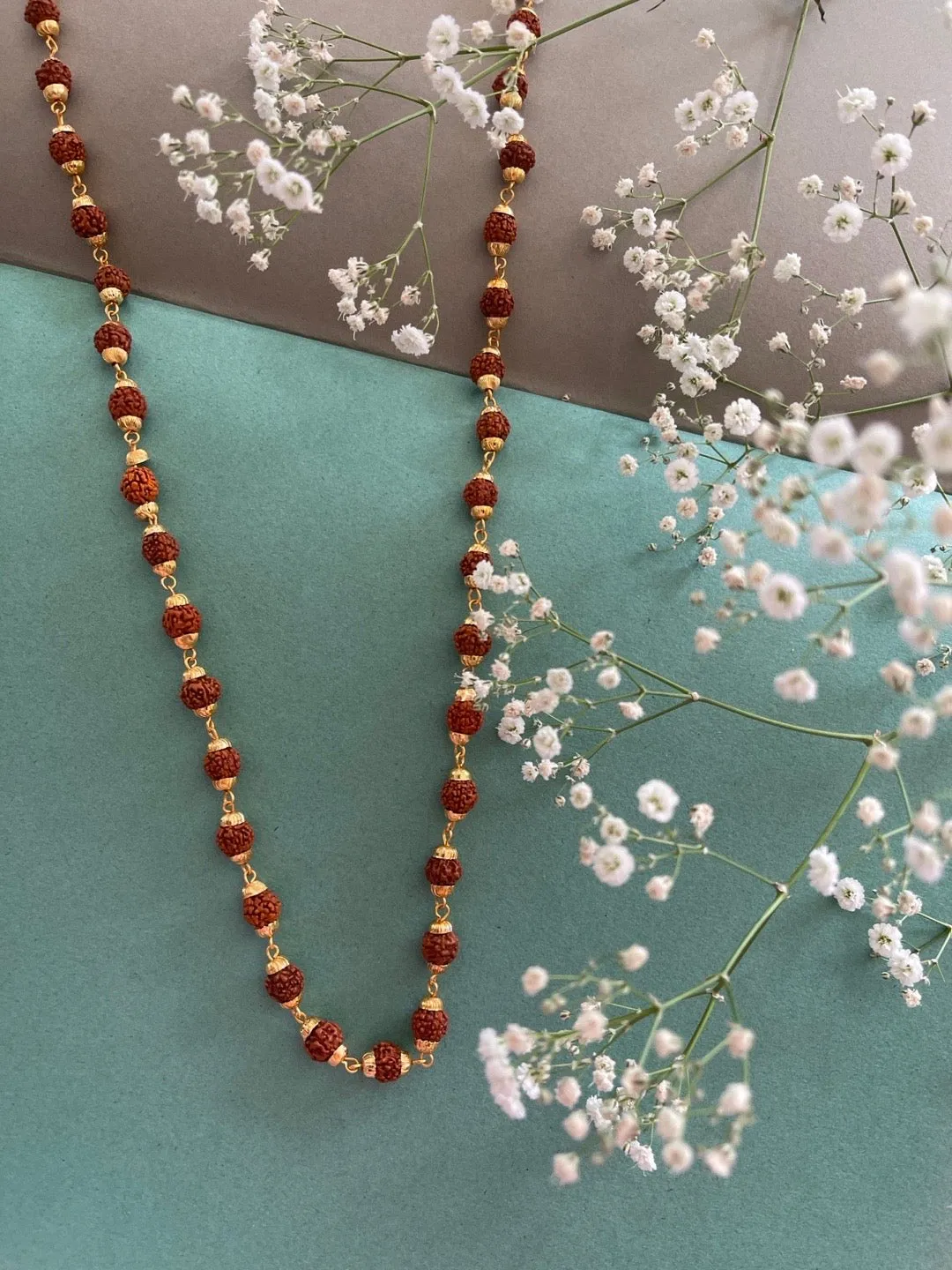 Gold Plated Rudraksha  Simple Design Long Chain Necklace