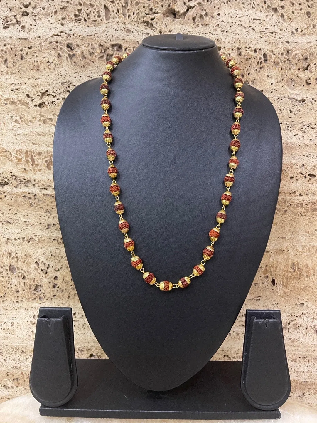 Gold Plated Rudraksha  Simple Design Long Chain Necklace