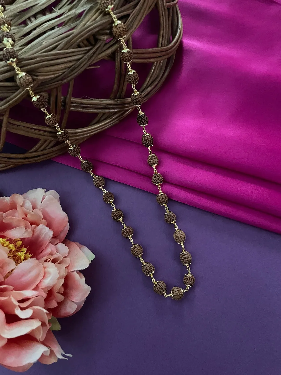 Gold Plated Simple Rudraksha Mala Necklace