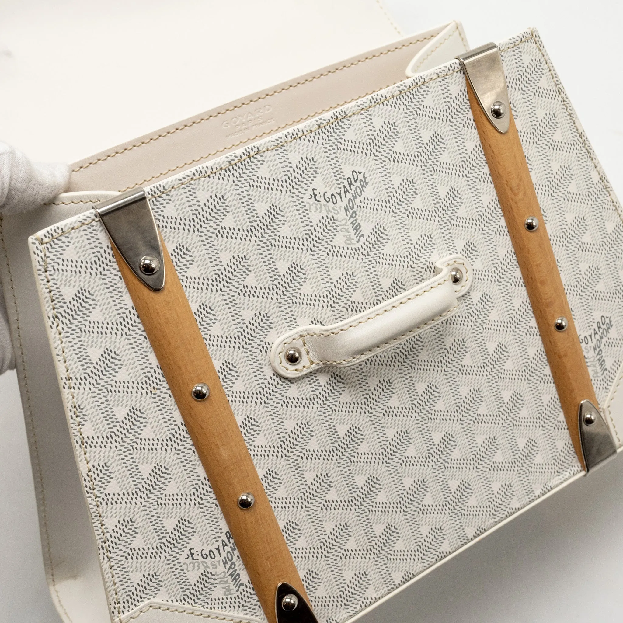 Goyard structured Saigon PM calfskin / canvas white SHW