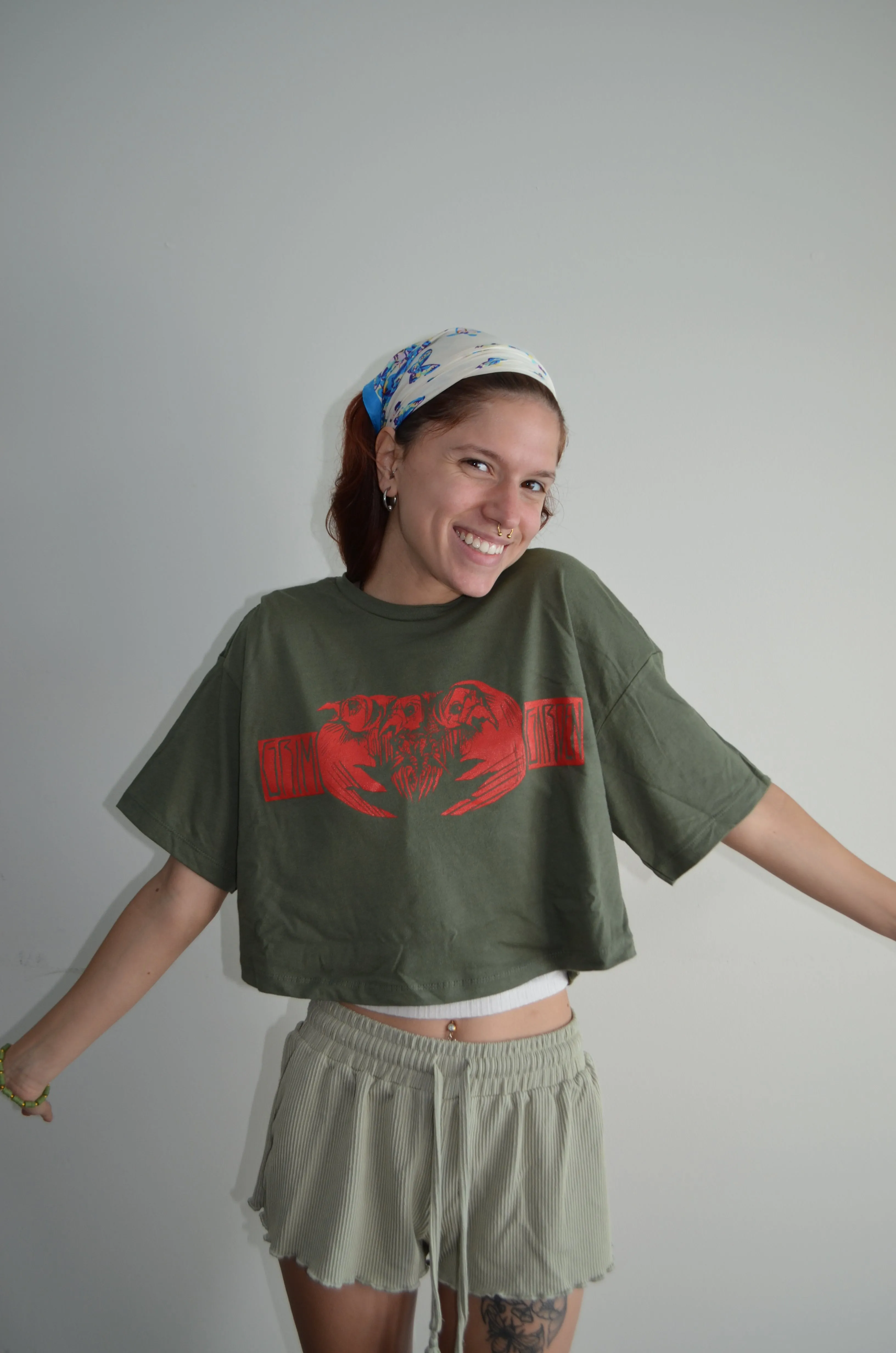 Green 3-Headed Raven Crop Top
